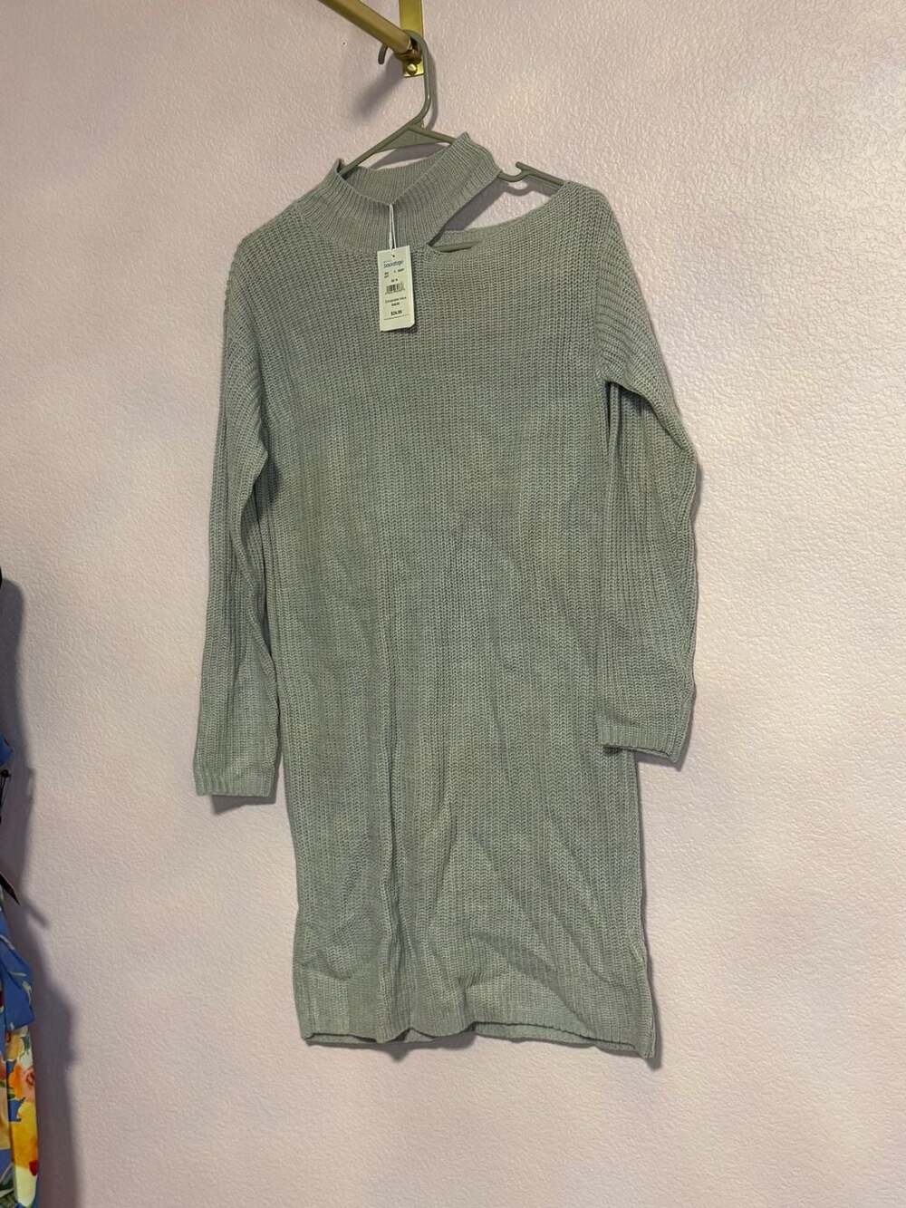 blue orchid Mock Neck Cutout Sweater Dress Size M Gray Knit